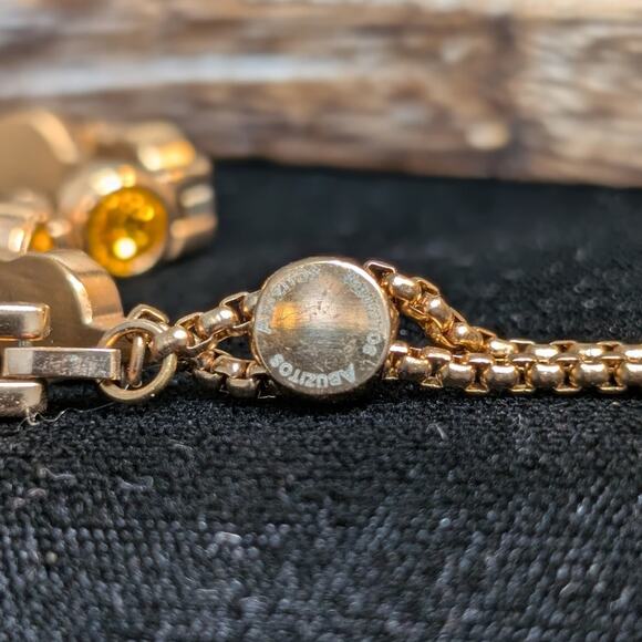 Abuzitos Yellow Topaz Crystal Brushed Gold Tone Adjustable Pull Chain Bracelet - Picture 5 of 5